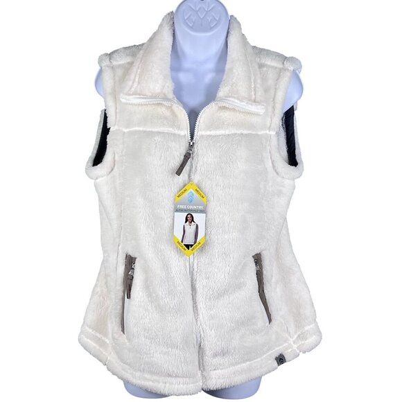 Free Country NWT Womens M Cream Alpine Butter Pile Fleece Zip Pockets Teddy Vest - Picture 7 of 16
